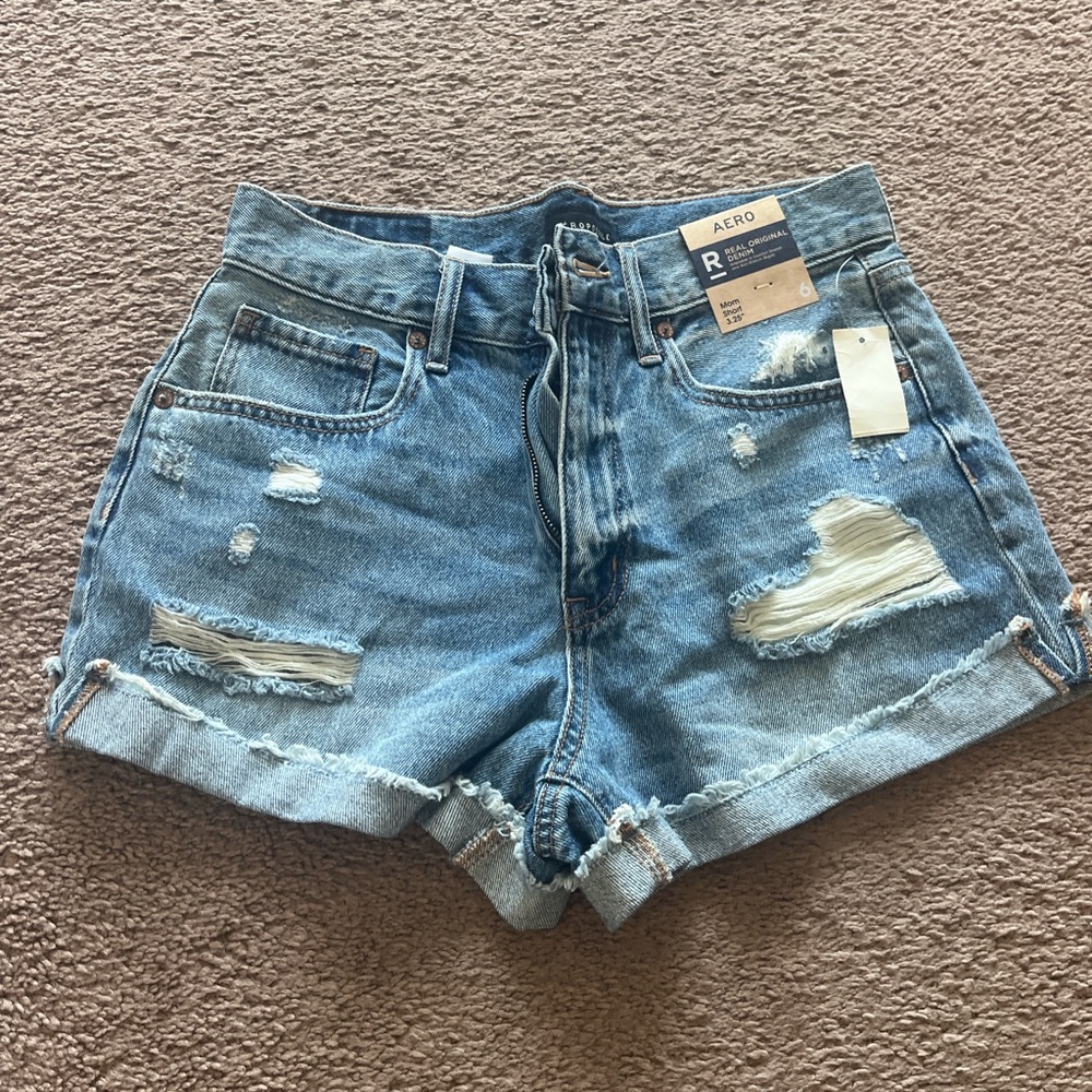 Women's Blue Distressed Denim Shorts